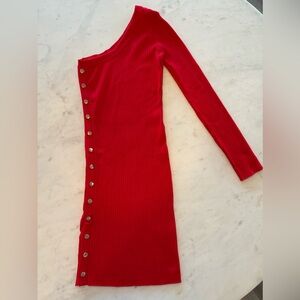 Hera Collection Red One Shoulder Knit Dress in Small